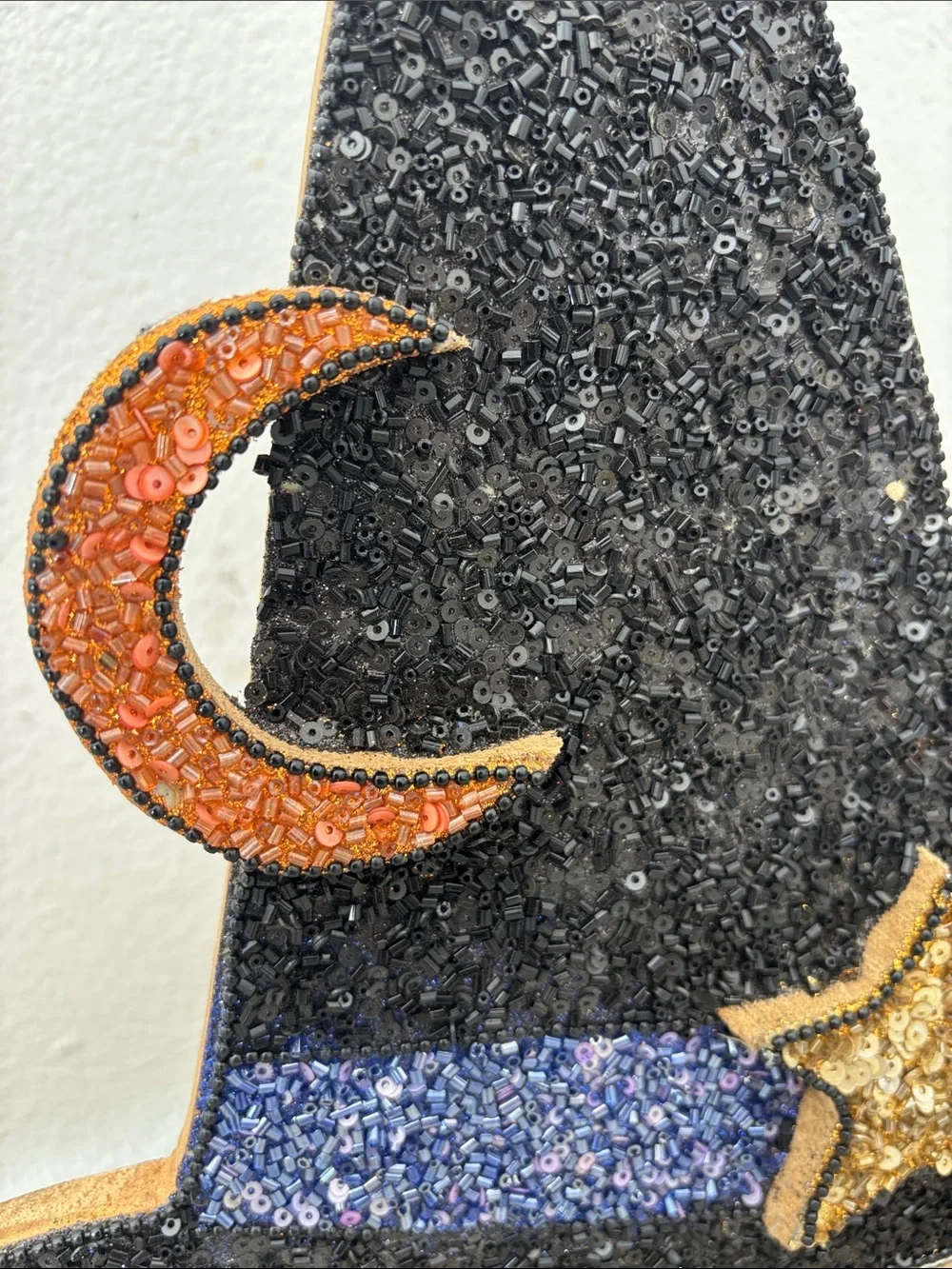 Sequin Witch Hat Holiday Décor - Black with Gold Star & Copper Moon